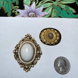 Vintage Gold and White Brooch Set